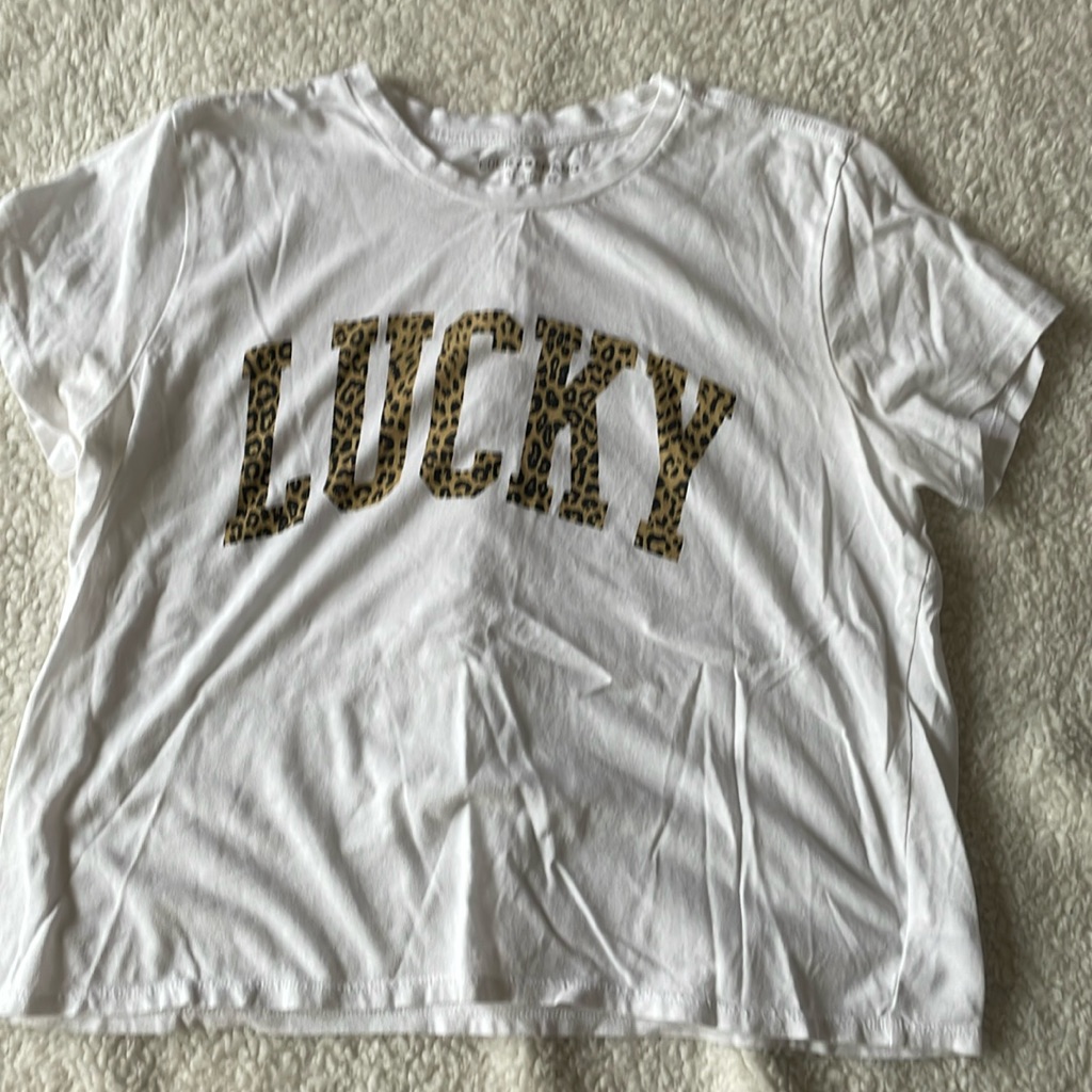 Lucky Brand Leopard Printed Front Brand Cropped Tshirt Lucky Brand Leopard Printed Front Brand Cropped Tshirt